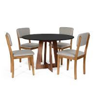 Mesa De Jantar Redonda Montreal Pret/nor Com 4 Cadeiras Estofadas Ella Cinza Claro - 1