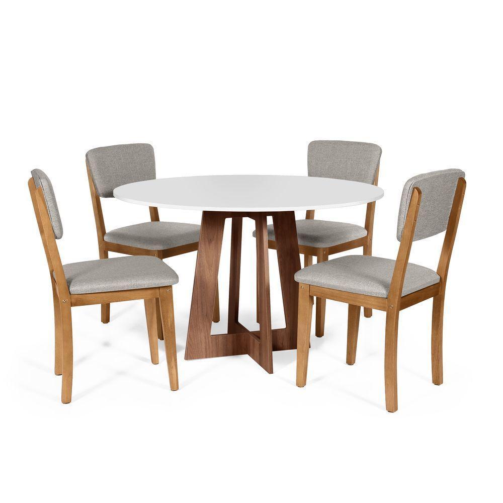 Mesa De Jantar Redonda Montreal Bran/nor Com 4 Cadeiras Estofadas Ella Cinza Claro - 1