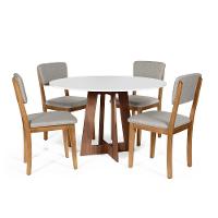 Mesa De Jantar Redonda Montreal Bran/nor Com 4 Cadeiras Estofadas Ella Cinza Claro - 1