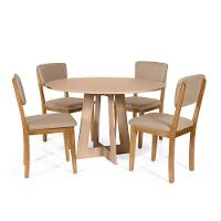 Mesa De Jantar Redonda Montreal Jade Com 4 Cadeiras Estofadas Ella Bege - 1
