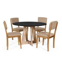 Mesa De Jantar Redonda Montreal Pret/jade Com 4 Cadeiras Estofadas Ella Bege - 1