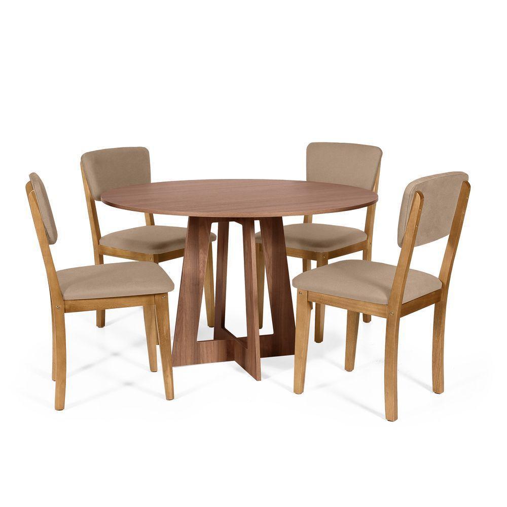 Mesa De Jantar Redonda Montreal Noronha Com 4 Cadeiras Estofadas Ella Marrom Claro - 1
