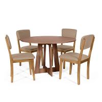 Mesa De Jantar Redonda Montreal Noronha Com 4 Cadeiras Estofadas Ella Marrom Claro - 1