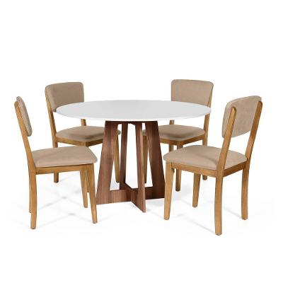Mesa De Jantar Redonda Montreal Bran/nor Com 4 Cadeiras Estofadas Ella Bege