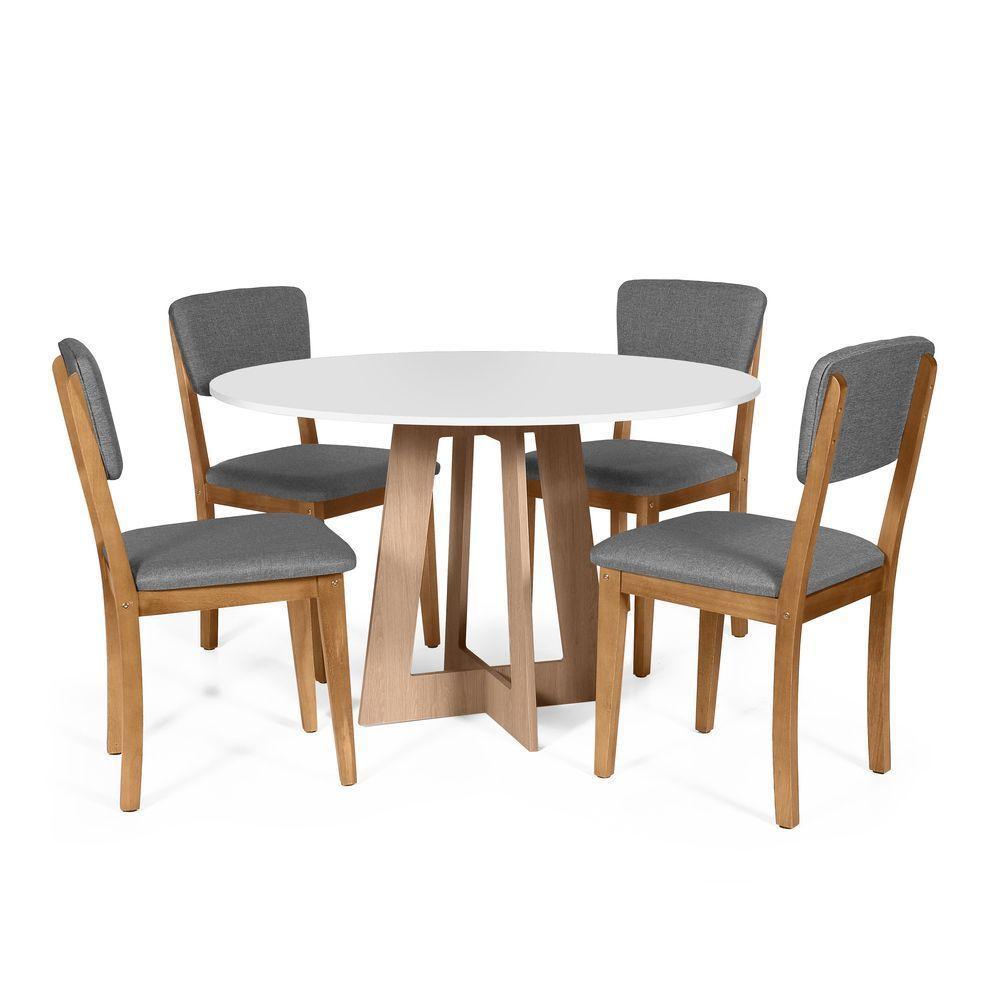 Mesa De Jantar Redonda Montreal Bran/jade Com 4 Cadeiras Estofadas Ella Cinza Escuro - 1
