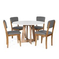 Mesa De Jantar Redonda Montreal Bran/jade Com 4 Cadeiras Estofadas Ella Cinza Escuro - 1