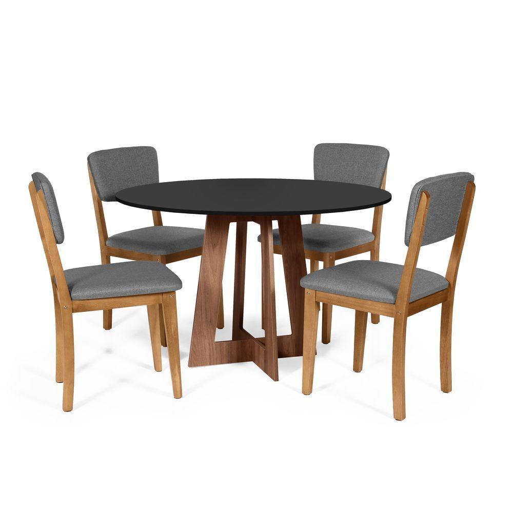 Mesa De Jantar Redonda Montreal Pret/nor Com 4 Cadeiras Estofadas Ella Cinza Escuro - 1