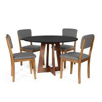 Mesa De Jantar Redonda Montreal Pret/nor Com 4 Cadeiras Estofadas Ella Cinza Escuro - 1