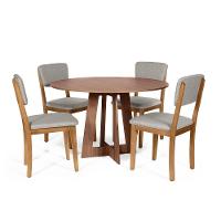 Mesa De Jantar Redonda Montreal Noronha Com 4 Cadeiras Estofadas Ella Cinza Claro - 1