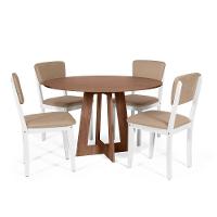 Mesa De Jantar Redonda Montreal Noronha Com 4 Cadeiras Estofadas Ella Branco/marrom Claro - 1