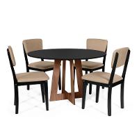 Mesa De Jantar Redonda Montreal Pret/nor Com 4 Cadeiras Estofadas Ella Preto/bege - 1