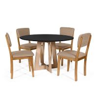 Mesa De Jantar Redonda Montreal Pret/jade Com 4 Cadeiras Estofadas Ella Marrom Claro - 1