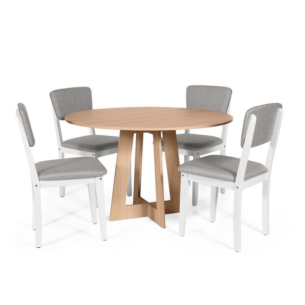 Mesa De Jantar Redonda Montreal Jade Com 4 Cadeiras Estofadas Ella Branco/cinza Claro - 1