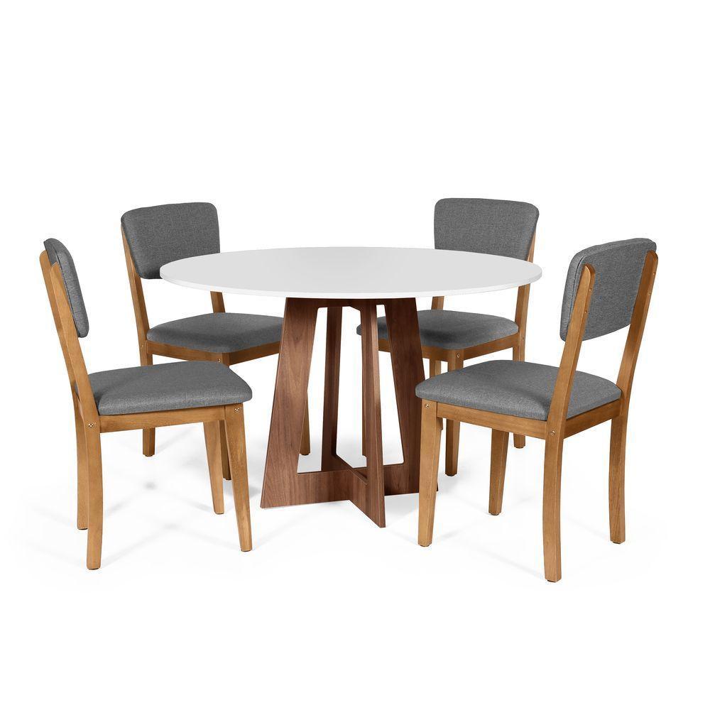 Mesa De Jantar Redonda Montreal Bran/nor Com 4 Cadeiras Estofadas Ella Cinza Escuro - 1