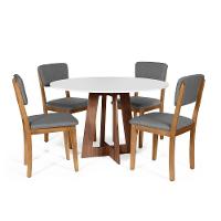 Mesa De Jantar Redonda Montreal Bran/nor Com 4 Cadeiras Estofadas Ella Cinza Escuro - 1