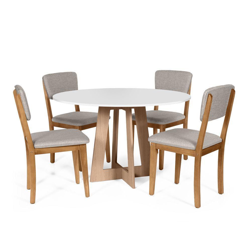 Mesa De Jantar Redonda Montreal Bran/jade Com 4 Cadeiras Estofadas Ella Cinza Claro - 1