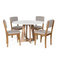 Mesa De Jantar Redonda Montreal Bran/jade Com 4 Cadeiras Estofadas Ella Cinza Claro - 1