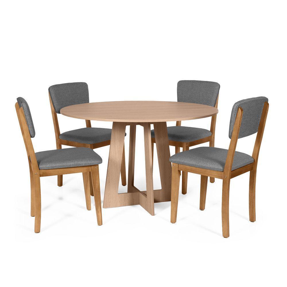 Mesa De Jantar Redonda Montreal Jade Com 4 Cadeiras Estofadas Ella Cinza Escuro - 1