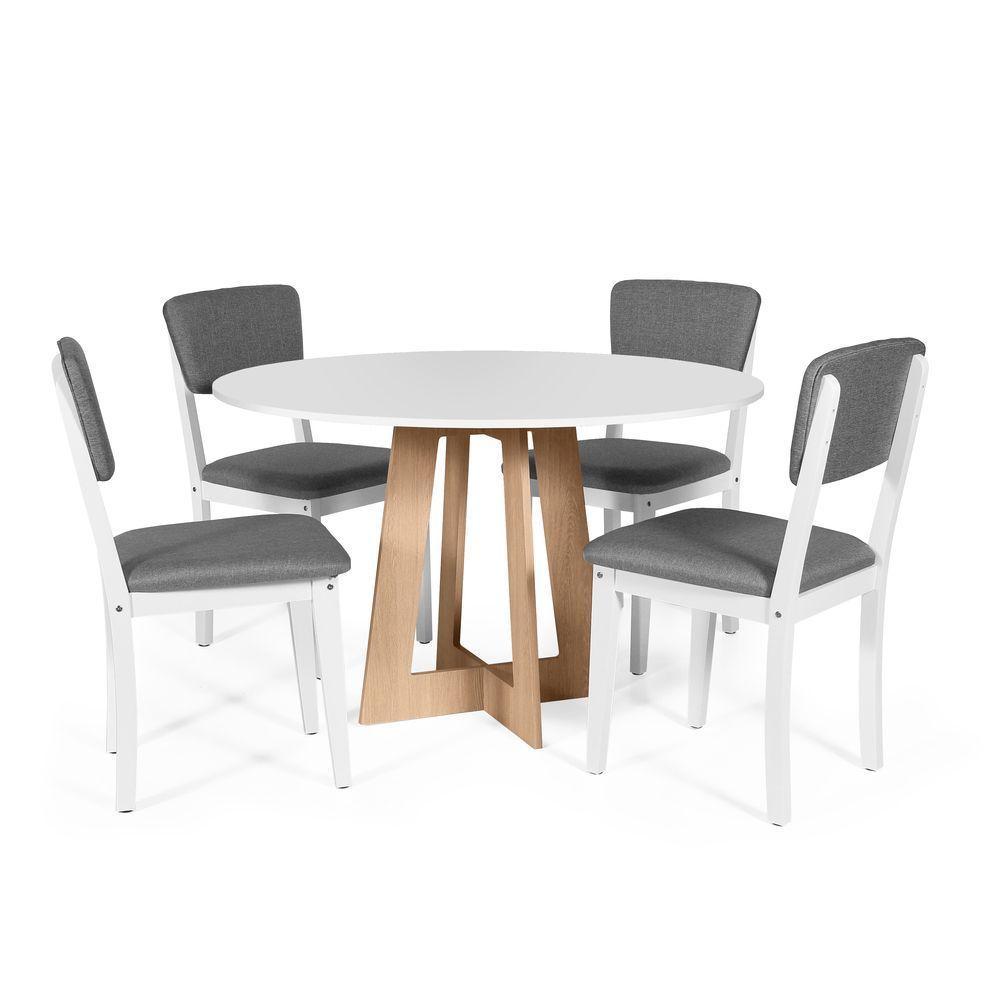 Mesa De Jantar Redonda Montreal Bran/jade Com 4 Cadeiras Estofadas Ella Branco/cinza Escuro - 1