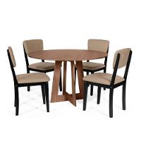 Mesa De Jantar Redonda Montreal Noronha Com 4 Cadeiras Estofadas Ella Preto/marrom Claro - 1