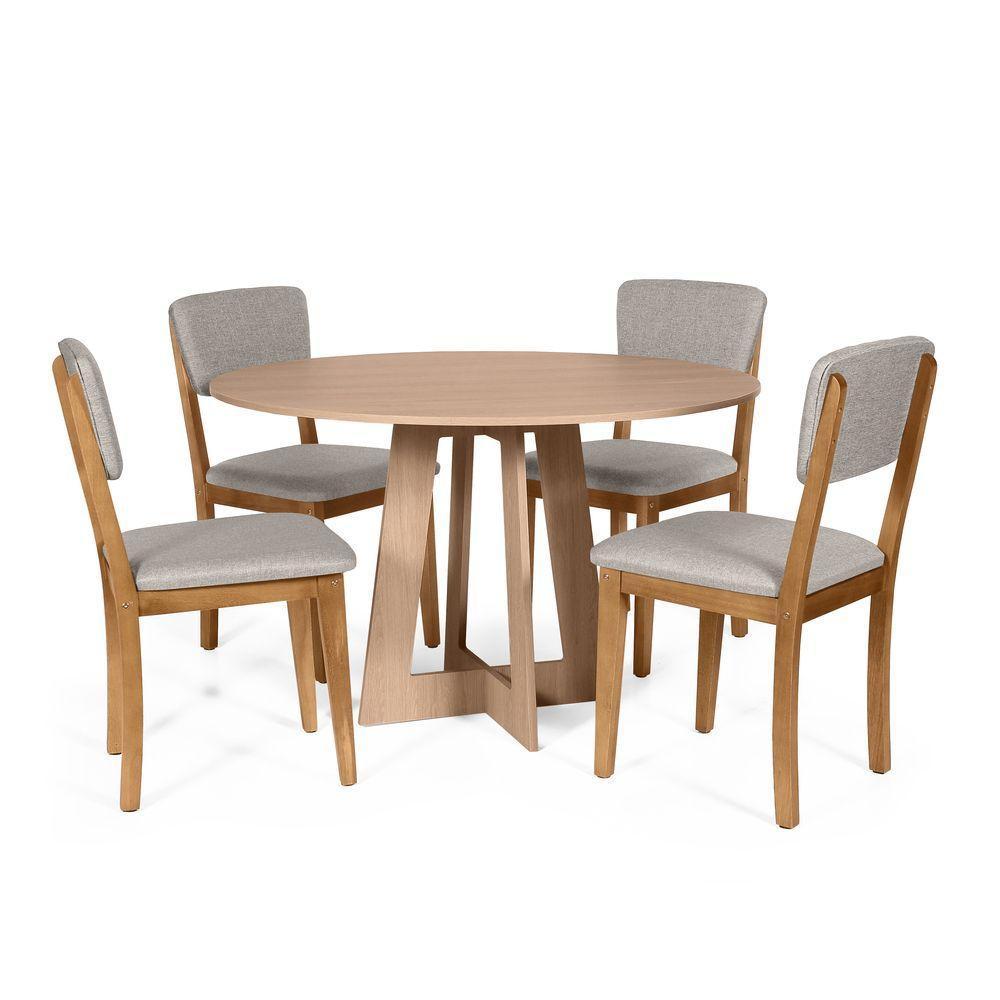 Mesa De Jantar Redonda Montreal Jade Com 4 Cadeiras Estofadas Ella Cinza Claro - 1