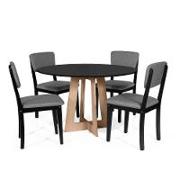 Mesa De Jantar Redonda Montreal Pret/jade Com 4 Cadeiras Estofadas Ella Preto/cinza Escuro - 1