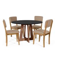 Mesa De Jantar Redonda Montreal Pret/nor Com 4 Cadeiras Estofadas Ella Marrom Claro - 1