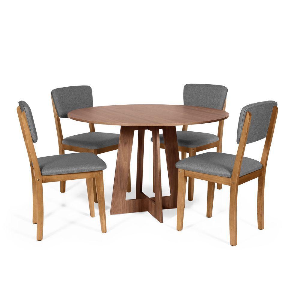 Mesa De Jantar Redonda Montreal Noronha Com 4 Cadeiras Estofadas Ella Cinza Escuro - 1