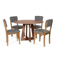 Mesa De Jantar Redonda Montreal Noronha Com 4 Cadeiras Estofadas Ella Cinza Escuro - 1