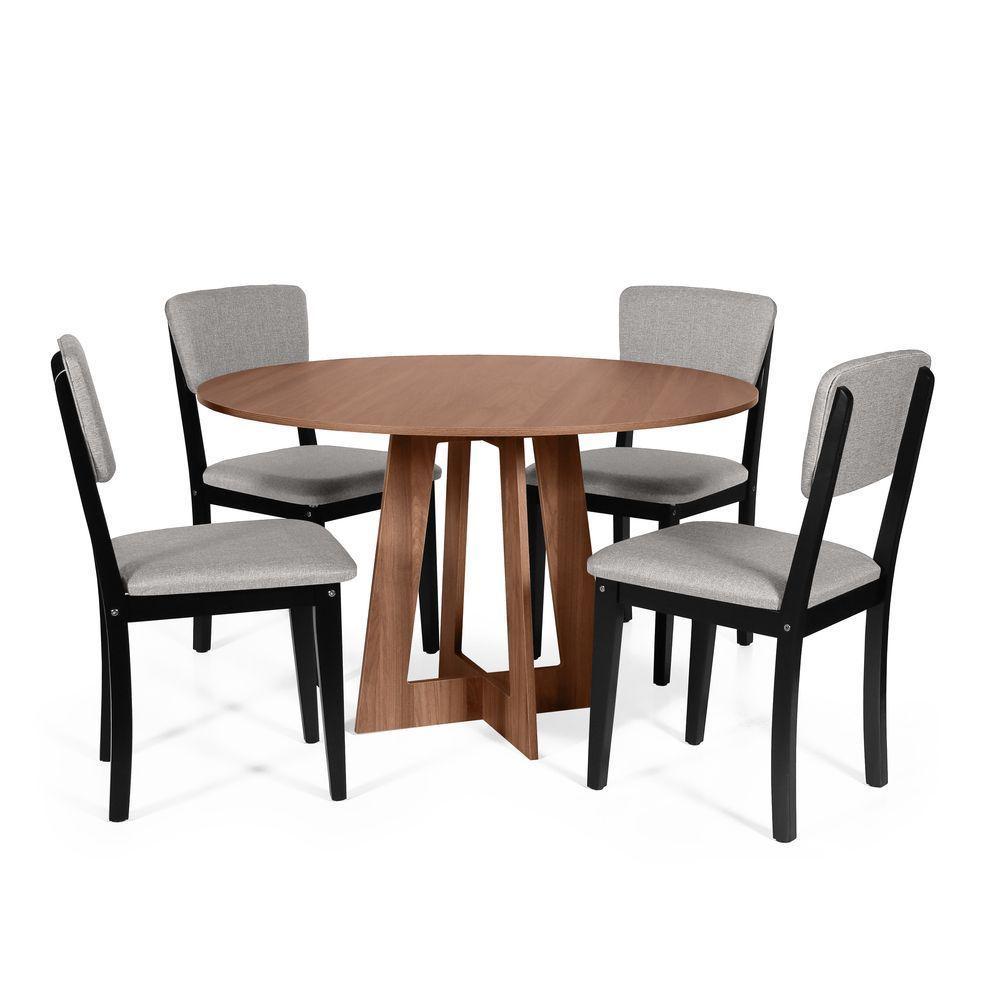 Mesa De Jantar Redonda Montreal Noronha Com 4 Cadeiras Estofadas Ella Preto/cinza Claro - 1