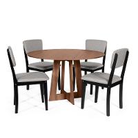 Mesa De Jantar Redonda Montreal Noronha Com 4 Cadeiras Estofadas Ella Preto/cinza Claro - 1