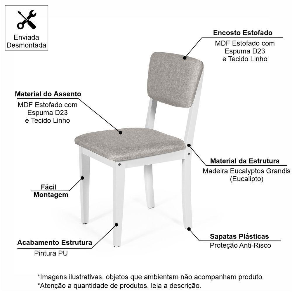 Mesa De Jantar Redonda Montreal Bran/nor Com 4 Cadeiras Estofadas Ella Branco/cinza Claro - 5