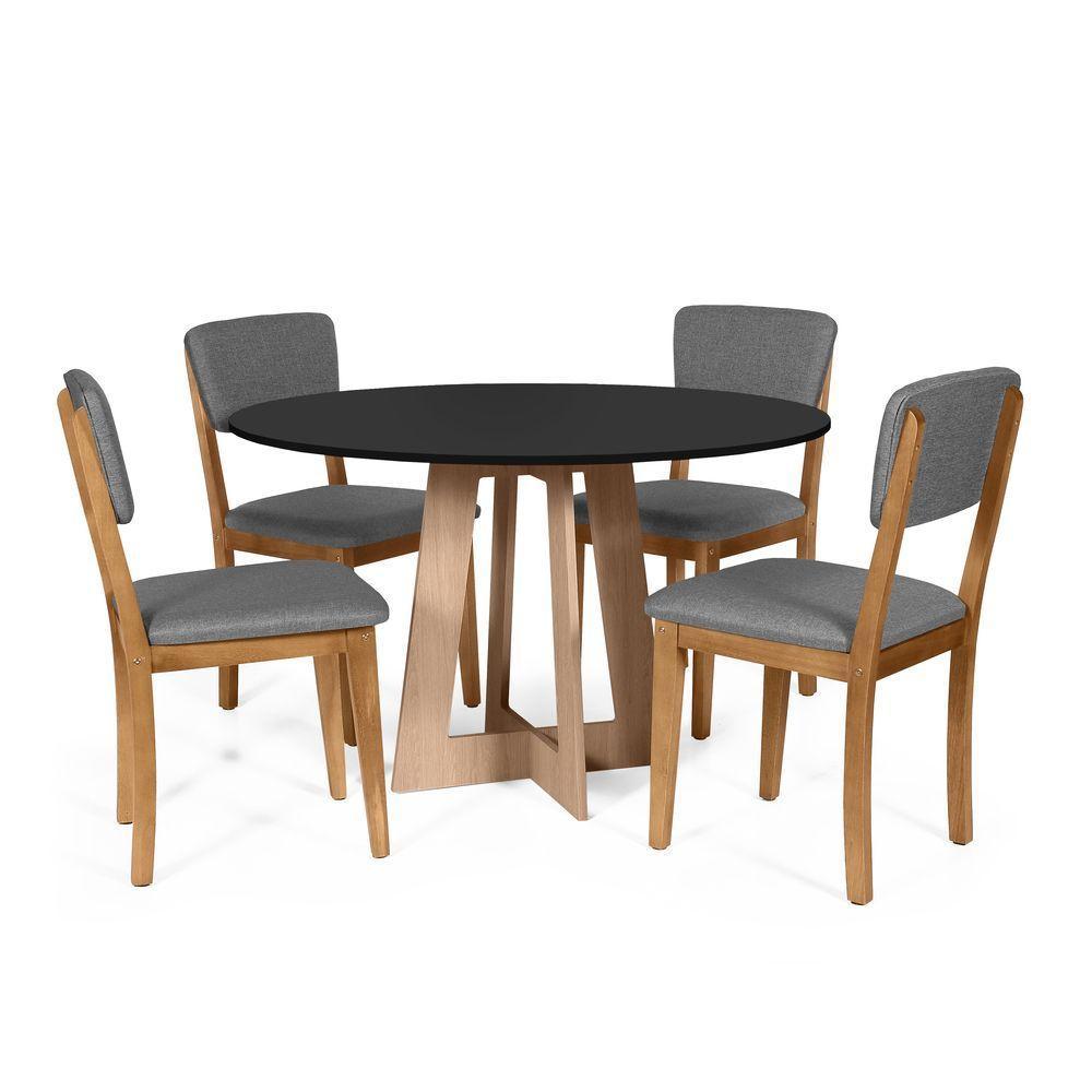 Mesa De Jantar Redonda Montreal Pret/jade Com 4 Cadeiras Estofadas Ella Cinza Escuro - 1