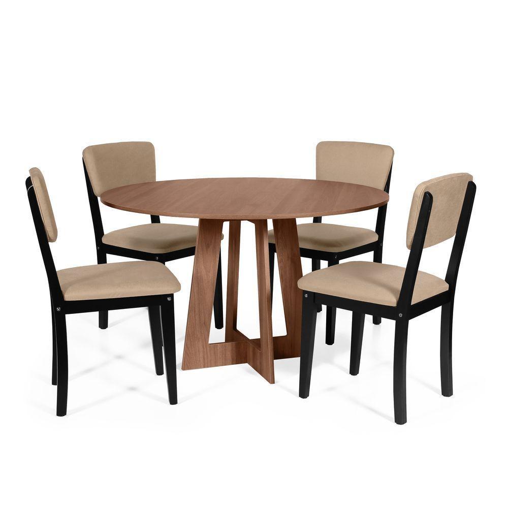 Mesa De Jantar Redonda Montreal Noronha Com 4 Cadeiras Estofadas Ella Preto/bege - 1