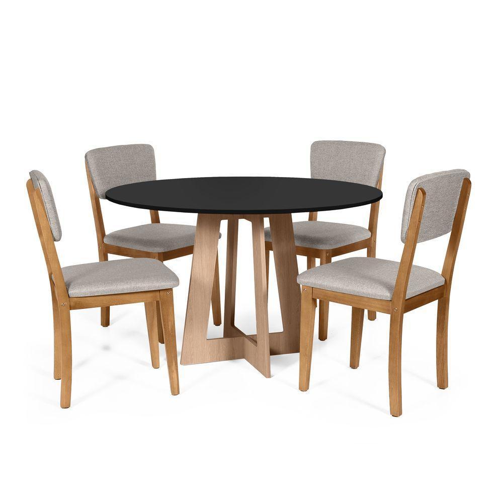 Mesa De Jantar Redonda Montreal Pret/jade Com 4 Cadeiras Estofadas Ella Cinza Claro - 1