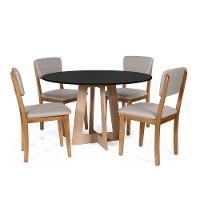 Mesa De Jantar Redonda Montreal Pret/jade Com 4 Cadeiras Estofadas Ella Cinza Claro - 1