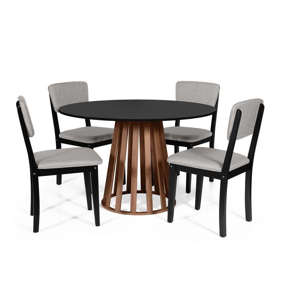 Mesa De Jantar Redonda Gabi Pret/nor Com 4 Cadeiras Estofadas Ella Preto/cinza Claro - 1