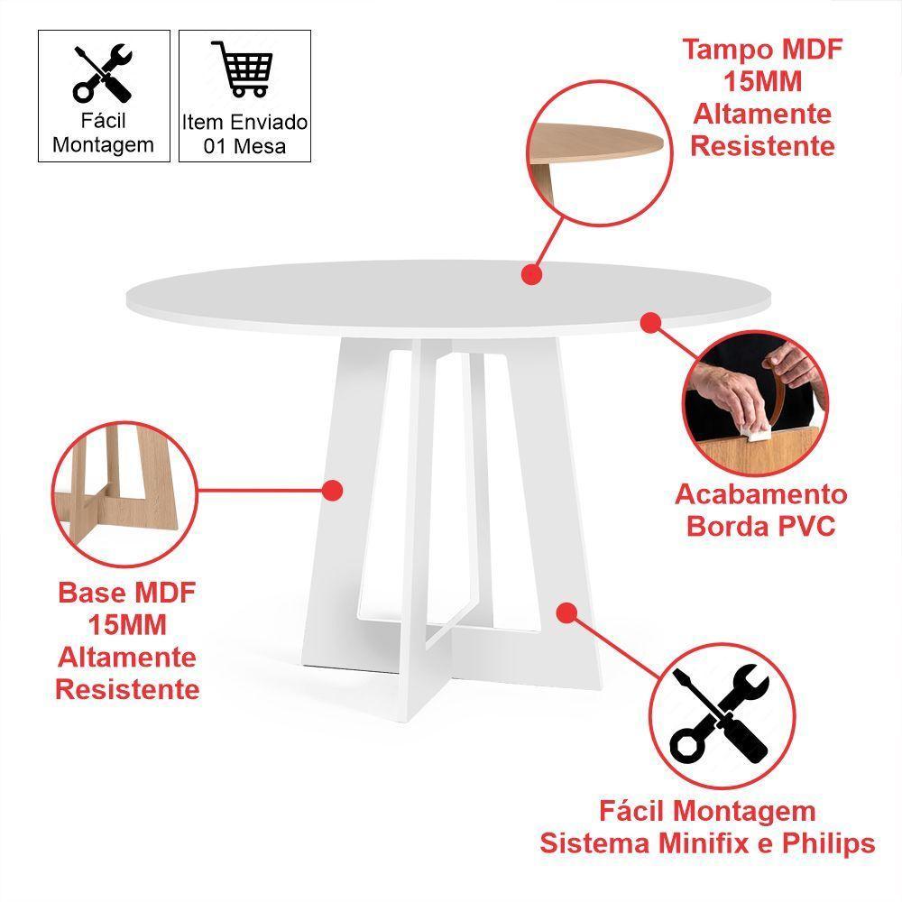 Mesa De Jantar Redonda Montreal Branca Com 4 Cadeiras Estofadas Ella Bege - 3