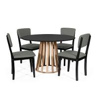 Mesa De Jantar Redonda Gabi Pret/jade Com 4 Cadeiras Estofadas Ella Preto/cinza - 1