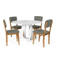 Mesa De Jantar Redonda Montreal Branca Com 4 Cadeiras Estofadas Ella Cinza - 1