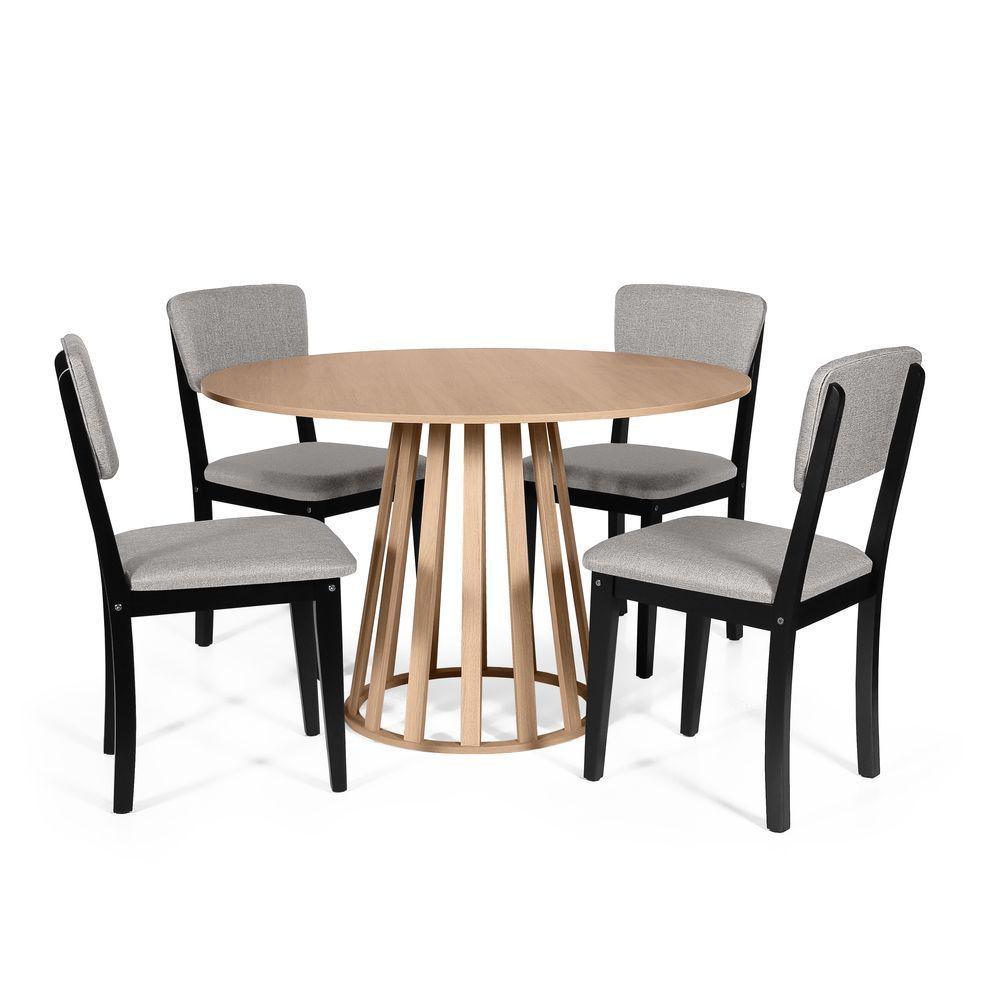 Mesa De Jantar Redonda Gabi Jade Com 4 Cadeiras Estofadas Ella Preto/cinza Claro - 1