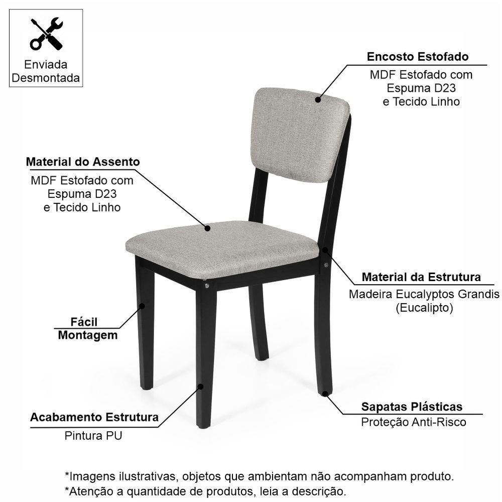 Mesa De Jantar Redonda Gabi Jade Com 4 Cadeiras Estofadas Ella Preto/cinza Claro - 6