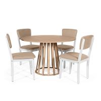 Mesa De Jantar Redonda Gabi Jade Com 4 Cadeiras Estofadas Ella Branco/bege - 1