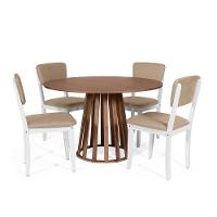 Mesa De Jantar Redonda Gabi Noronha Com 4 Cadeiras Estofadas Ella Branco/marrom Claro - 1