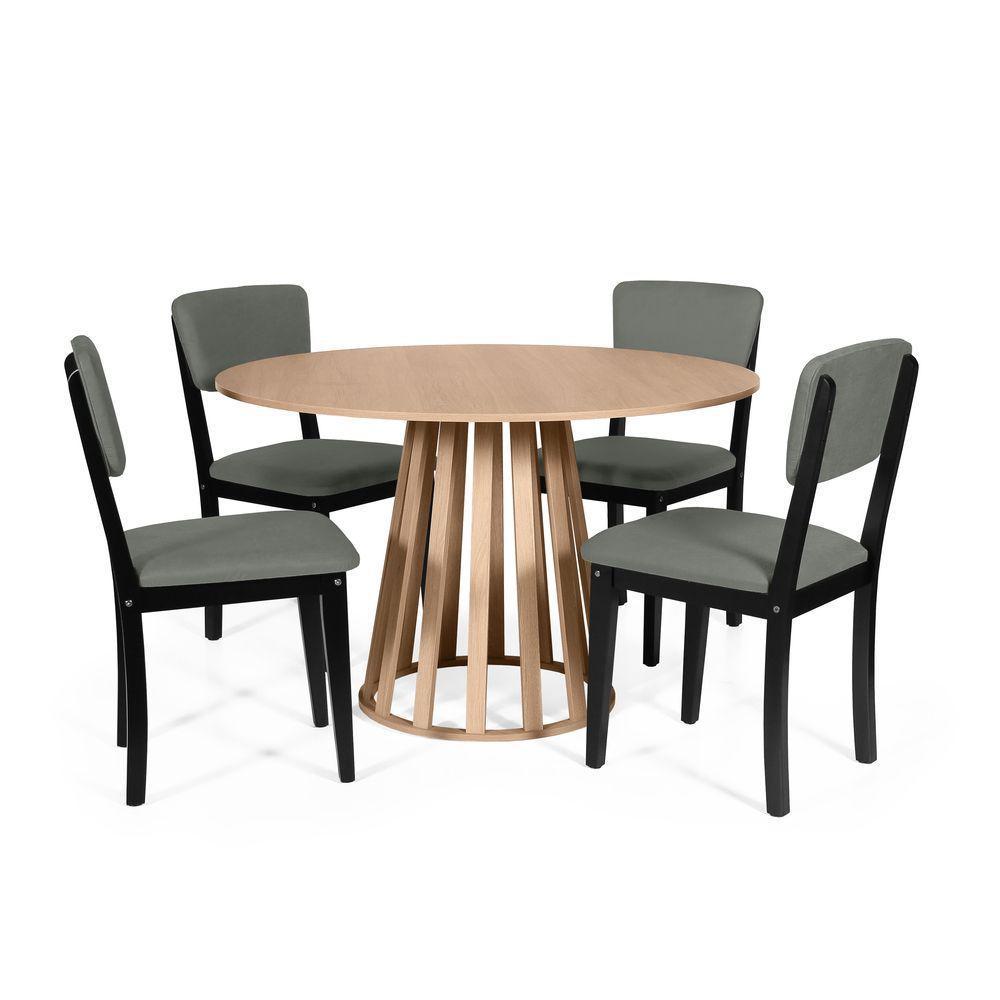 Mesa De Jantar Redonda Gabi Jade Com 4 Cadeiras Estofadas Ella Preto/cinza - 1