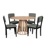 Mesa De Jantar Redonda Gabi Jade Com 4 Cadeiras Estofadas Ella Preto/cinza - 1