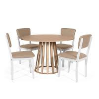 Mesa De Jantar Redonda Gabi Jade Com 4 Cadeiras Estofadas Ella Branco/marrom Claro - 1