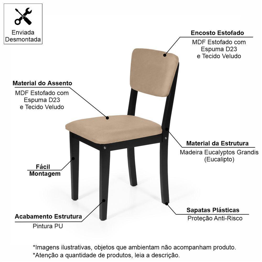 Mesa De Jantar Redonda Gabi Jade Com 4 Cadeiras Estofadas Ella Preto/bege - 5