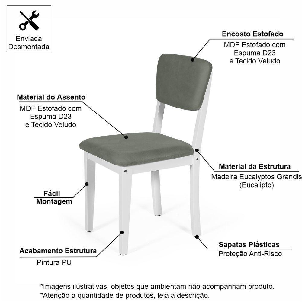 Mesa De Jantar Redonda Gabi Jade Com 4 Cadeiras Estofadas Ella Branco/cinza - 7