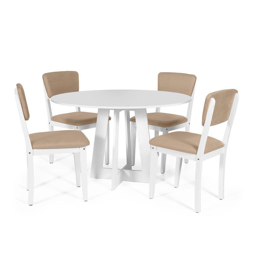 Mesa De Jantar Redonda Montreal Branca Com 4 Cadeiras Estofadas Ella Branco/bege - 1